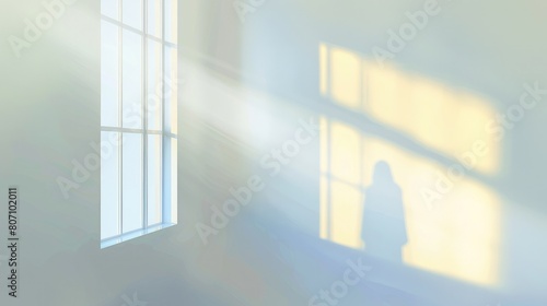 Shadow of Jesus in a room with large windows  3d rendering.