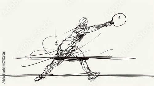 Olympic Sports. Table Tennis. One line illustration of tennis player in action. photo