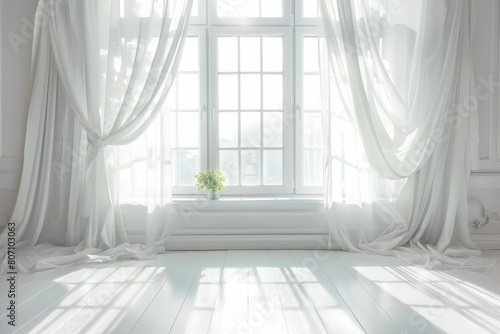 window with white curtains in an empty room. interior 