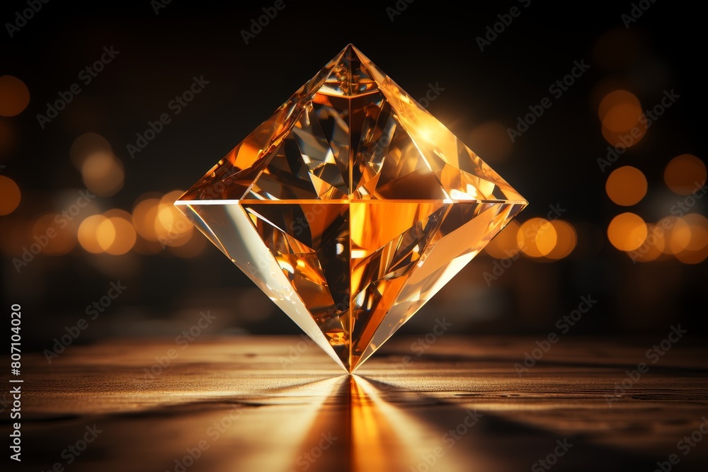 The image shows a beautiful, glowing yellow diamond in the spotlight on a dark backgroud. The image shows a beautiful, glowing yellow diamond in the spotlight on a dark backgroud.