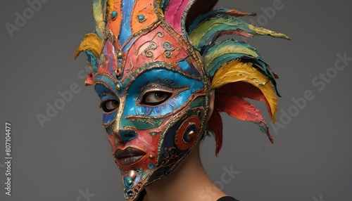 A bold and dramatic mask with exaggerated features