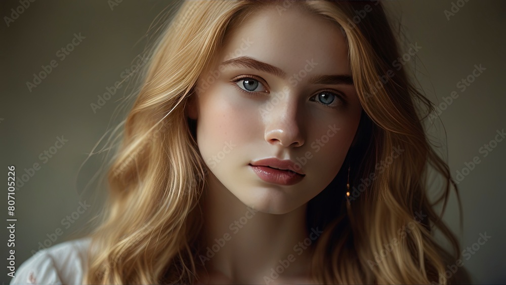 Naklejka premium Timeless Beauty: Breathtaking Portrait of a Radiant 21-Year-Old Woman