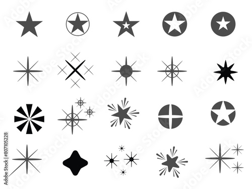 Stars collection. Star vector icons. Golden and Black set of Stars, isolated on transparent background. Star icon photo