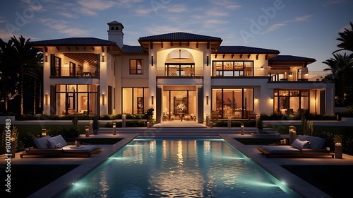 Luxury house with swimming pool at night. Luxury house with swimming pool at night.