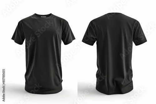 3D, mock up, blank black t-shirt front and rear on white background, template, mockup, copy space