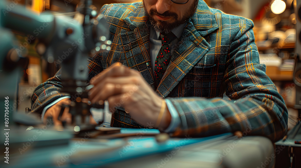 Expert tailor crafting a custom garment, showcasing creativity and precision in the fashion industry - photo realistic concept Expert tailor crafting a custom garment, showcasing creativity and precision in the fashion industry - photo realistic concept