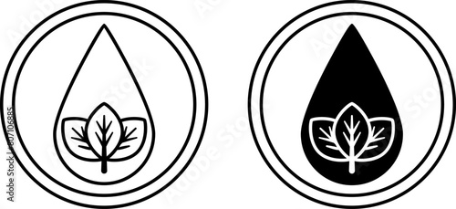 Paraben Free Icons. Black and White Vector Icons of Leaves in a Drop. Product Safe for Skin and Health. Tag, Label for Natural and Organic Cosmetics