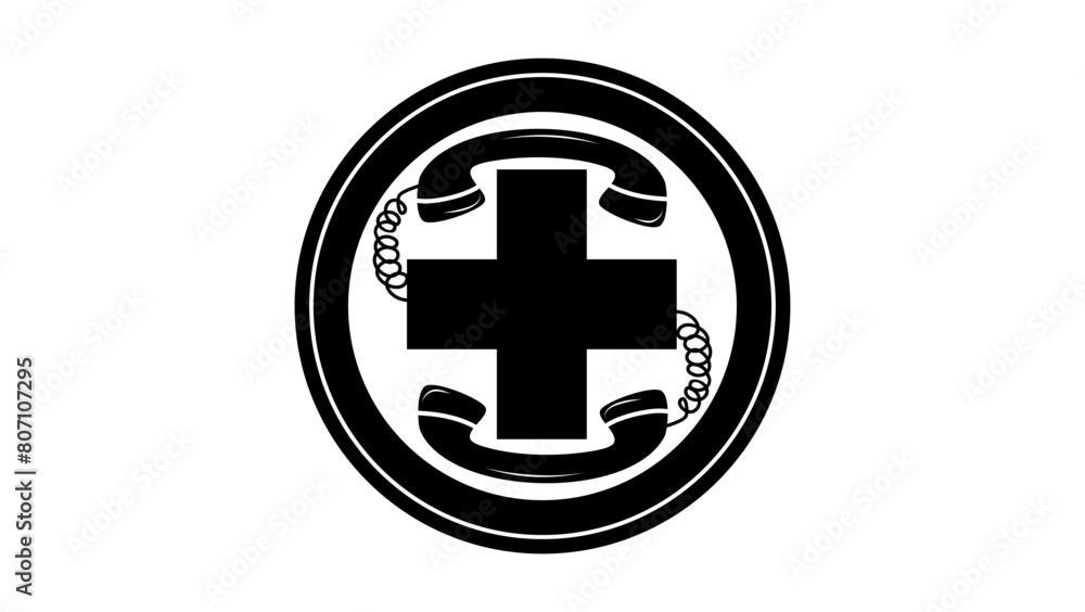 medical call center emblem, black isolated silhouette medical call center emblem, black isolated silhouette