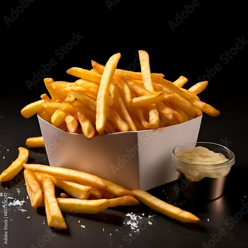 barquette de frites dores prtes manger isol,panier de frites,chip,fast,french,golden,lunch,restaurant,cardboard,recycling,break,holland,plastic,gold,oil,slice,unhealthy,junk,sauce,tomato,generate ai

