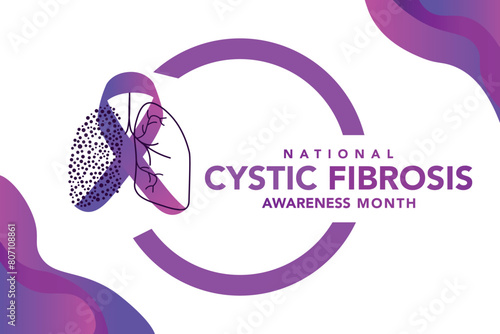 National cystic fibrosis awareness month. Vector web banner for social media, poster, card, flyer. Text National cystic fibrosis awareness month, may. Purple ribbon on white background.Print