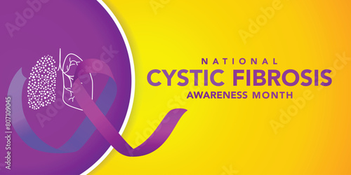 National cystic fibrosis awareness month. Vector web banner for social media, poster, card, flyer. Text National cystic fibrosis awareness month, may. Purple ribbon on white background.Print