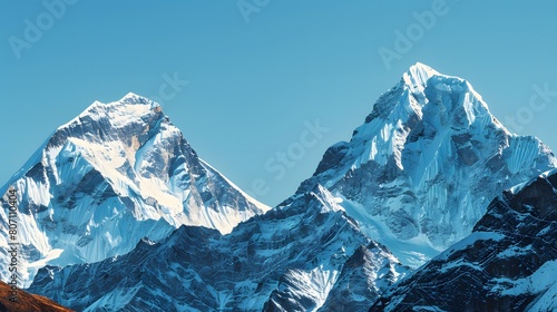 Snowy mountains and a cloudless sky in beautiful nature, Generative Ai photo