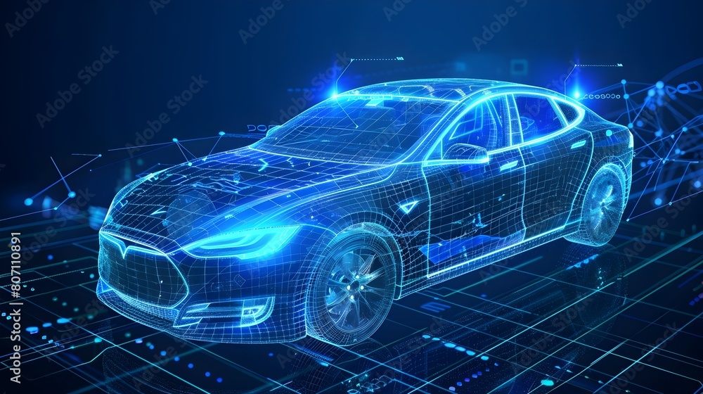Futuristic Electric Vehicle Blueprint with Digitized Keys in Ethereal Style Futuristic Electric Vehicle Blueprint with Digitized Keys in Ethereal Style