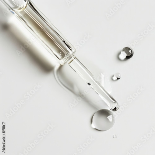 Transparent Serum Beauty Spill with Pipette  Close-Up View on White Background  Medical Aesthetic and Skincare Concept