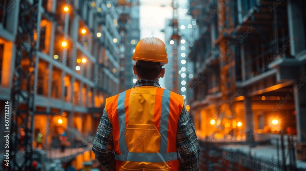 Engineer with safety uniform working at construction site outdoor, Construction worker checking and controlling project on building site. Engineer with safety uniform working at construction site outdoor, Construction worker checking and controlling project on building site.