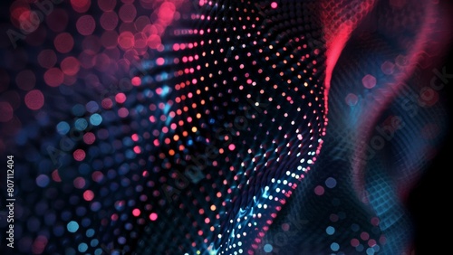 Abstract mesh wave pattern, dot particles, black and red, technology data design background concept