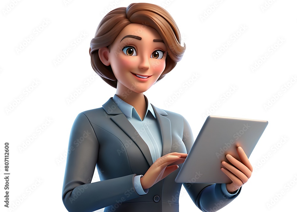 3D Business Woman Holding a Tablet, 3D Character, 3d Woman 3D Business Woman Holding a Tablet, 3D Character, 3d Woman