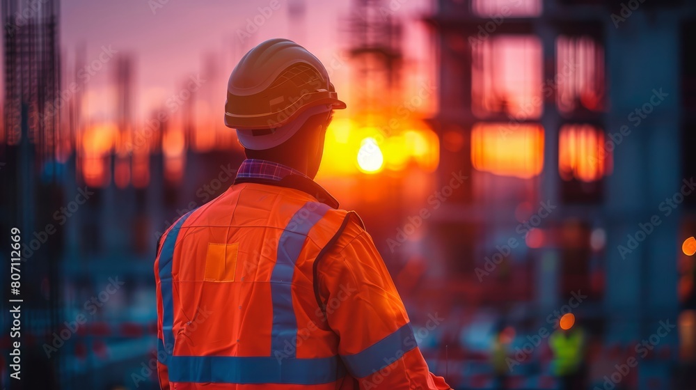 Engineer with safety uniform working at construction site outdoor, Construction worker checking and controlling project on building site.