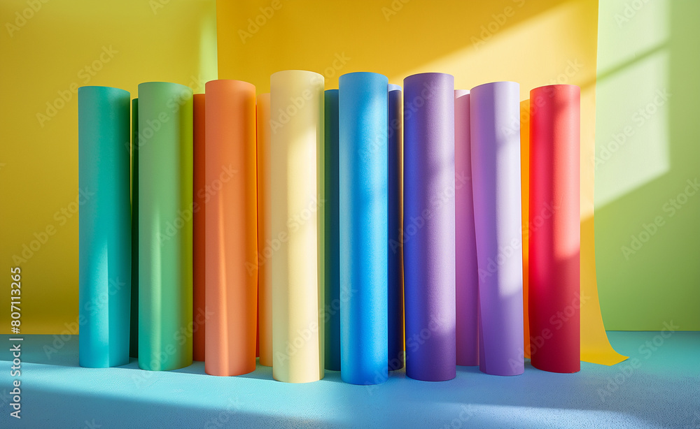 Vibrant Paper Rolls in Art Studio: A Rainbow of Creativity Vibrant Paper Rolls in Art Studio: A Rainbow of Creativity