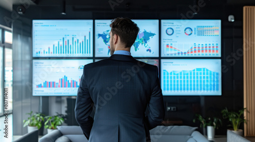 businessman in front of performance indicator screen