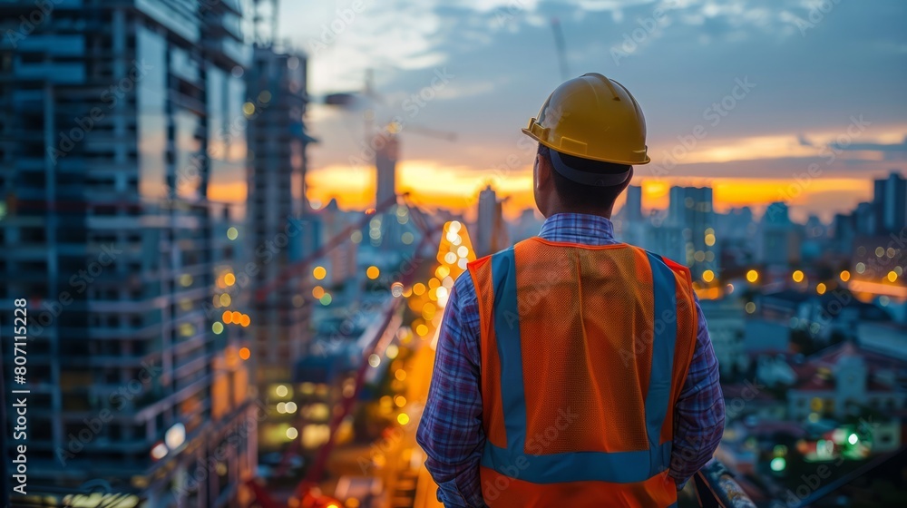 Engineer with safety uniform working at construction site outdoor, Construction worker checking and controlling project on building site. Engineer with safety uniform working at construction site outdoor, Construction worker checking and controlling project on building site.