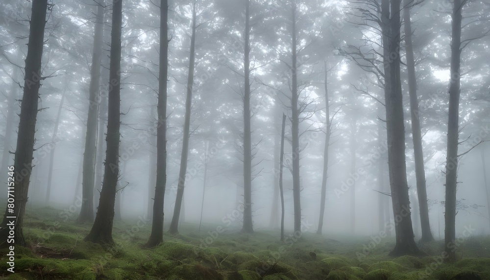 A mysterious forest shrouded in mist upscaled 4