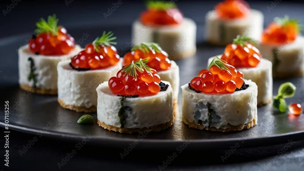 canapés with red caviar in a restaurant canapés with red caviar in a restaurant