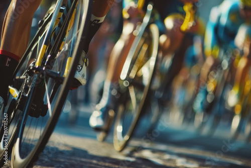 dynamic close-up of cyclists in motion during a bicycle race, tour de france bicycle road race