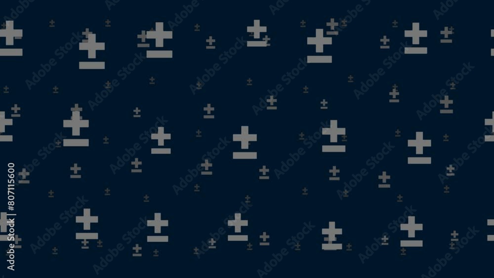 Plus–minus signs float horizontally from left to right. Parallax fly effect. Floating symbols are located randomly. Seamless looped 4k animation on dark blue background Plus–minus signs float horizontally from left to right. Parallax fly effect. Floating symbols are located randomly. Seamless looped 4k animation on dark blue background