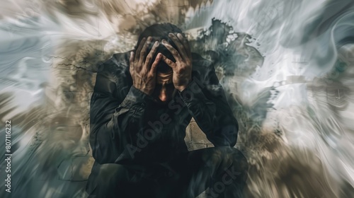 A man is anxiety, Abstract man face of depression, Abstract desperate man