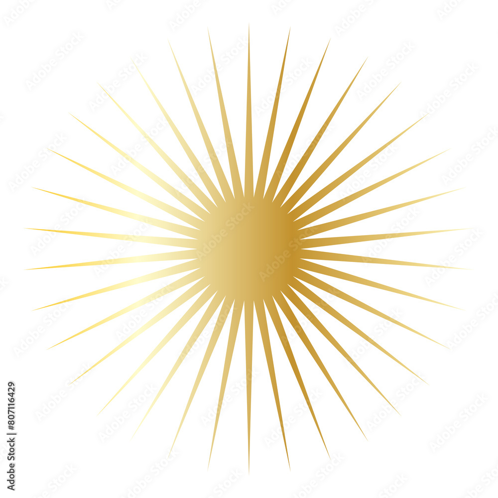 Gold Sun Star Symbol Icon. Christmas or New Year Decoration Part Element. Gold Sun Star Symbol Icon. Christmas or New Year Decoration Part Element.