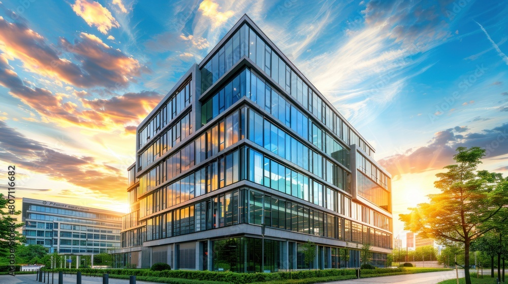 Fototapeta premium Modern Building - The Symbol of Success for Business and Corporate Sector in Commercial and Urban.