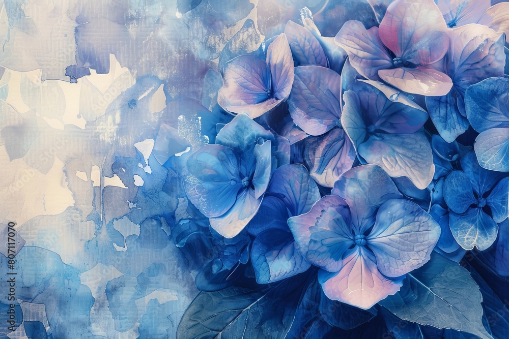 An illustration of Hydrangea flowers, in a retro style. for the design notebooks, albums, banners, greeting cards An illustration of Hydrangea flowers, in a retro style. for the design notebooks, albums, banners, greeting cards