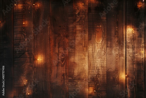 Warm Glowing Lights on Rustic Wooden Background