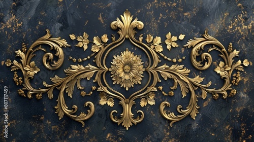 Perfect for luxury design themes, elegant and detailed golden floral ornaments stand out against a rich, dark textured background.