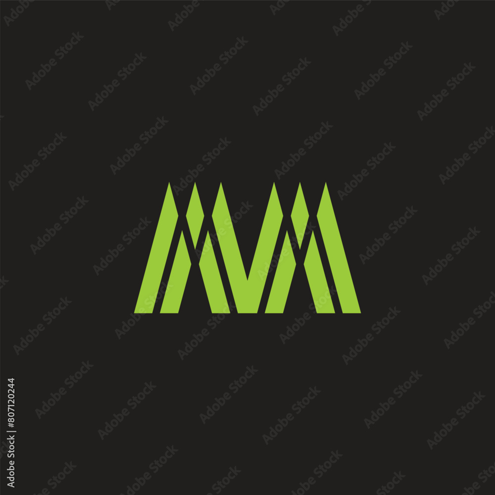 letter m green forest trees mountain logo vector