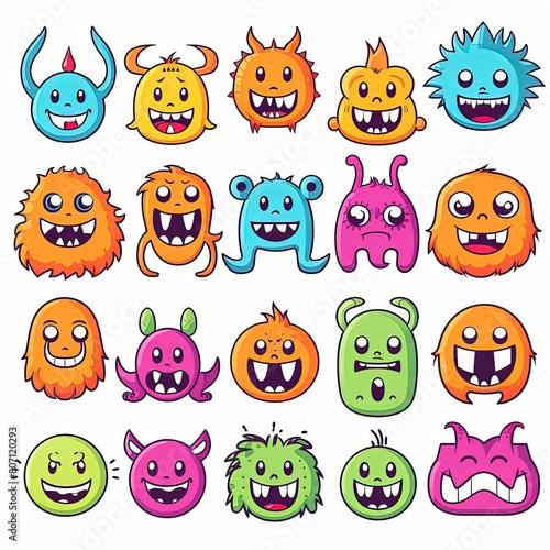 happy-halloween-monster-colorful-silhouette-head-face-icon-set-line-eyes-tongue-tooth-fang-hands-up-cute-cartoon-kawaii-scary-funny-baby-character-white-background-flat-design