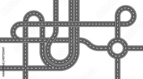 Complex Interconnected Road System With Multiple Junctions And Lanes. Design Represents Urban Transportation