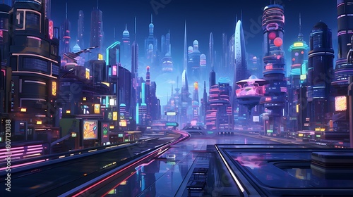 A bustling cityscape transformed into a lively animated metropolis, with skyscrapers pulsating with neon lights and animated vehicles zipping through the streets below.