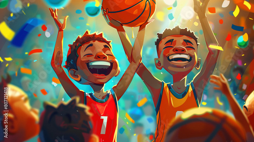 Cartoon style, boys celebration wining. AI Generative