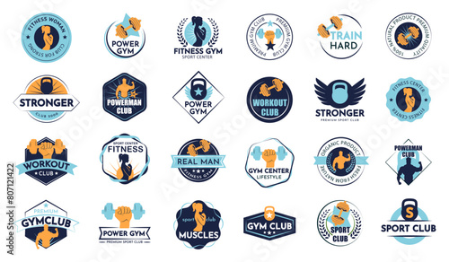 The gym club logo in a vector Illustration. Big collection badges for sport design