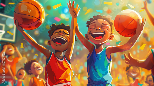 Cartoon style, boys celebration wining. AI Generative