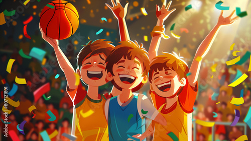 Cartoon style, boys celebration wining. AI Generative