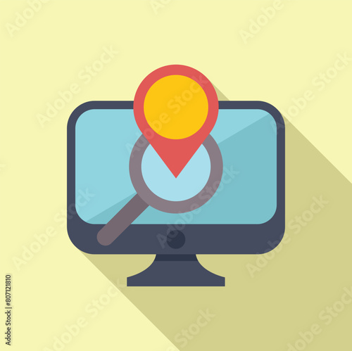 Find online store icon flat vector. Shop locator. Find near point