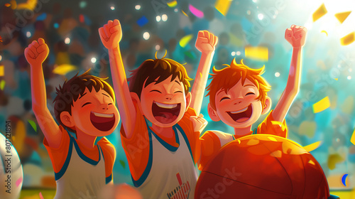Cartoon style, boys celebration wining. AI Generative