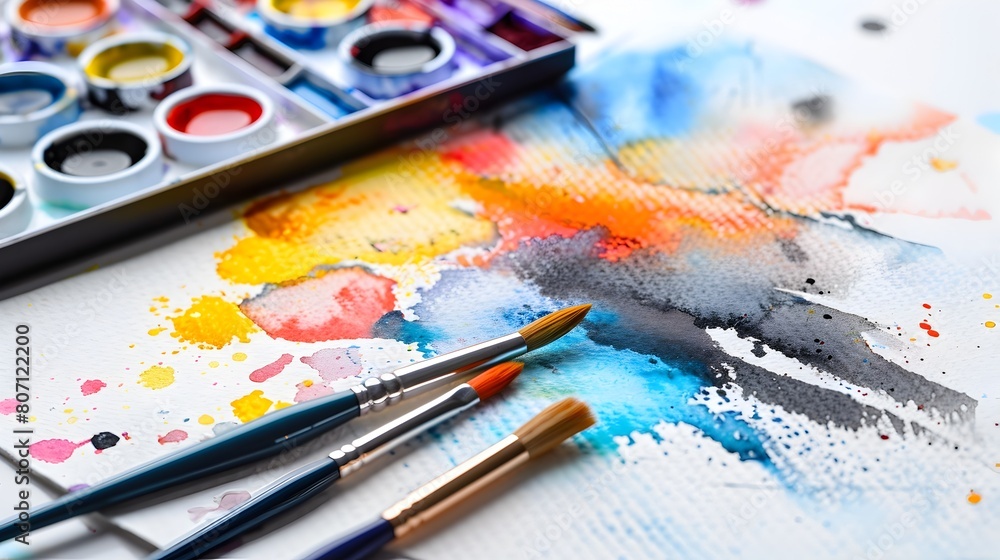 Fototapeta premium Vibrant Abstract Watercolor Drawings on Textured Paper Background