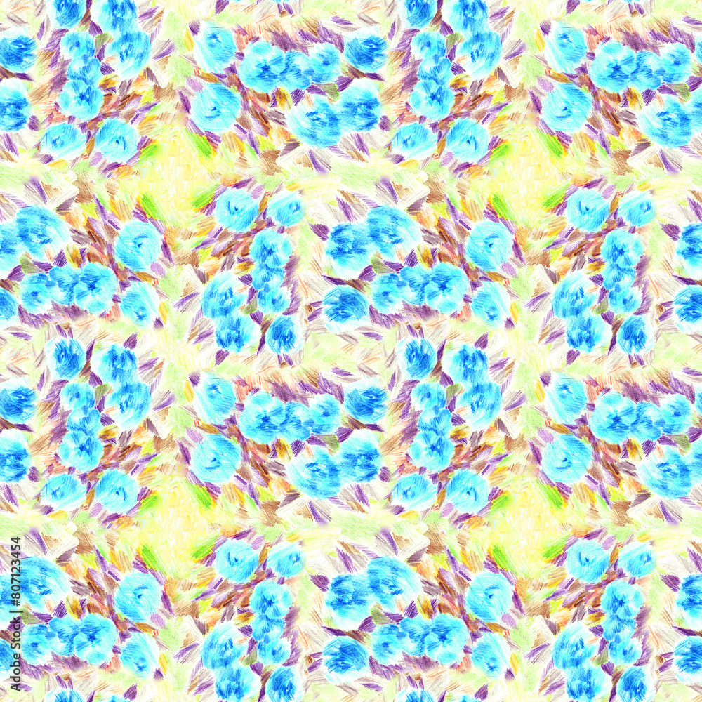 Floral pattern. Fflowers and herbs - seamless pattern, decorative composition on a watercolor background. Use printed materials, signs, objects, websites, maps, posters, flyers. Floral ornament.
