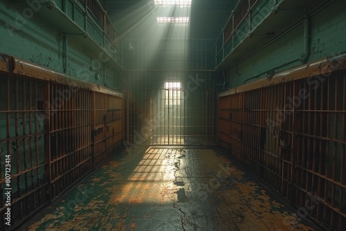 Wallpaper Mural A prison cell with bars letting in light, surrounded by darkness in the city Torontodigital.ca