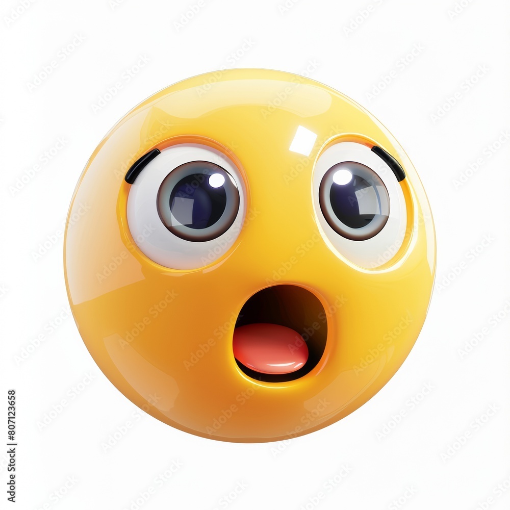 Astonished Emoji with Wide Eyes and Open Mouth, Intense Surprise Expression in 3D Astonished Emoji with Wide Eyes and Open Mouth, Intense Surprise Expression in 3D