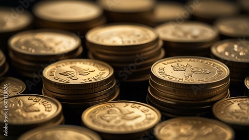 close up gold coins with copyspace